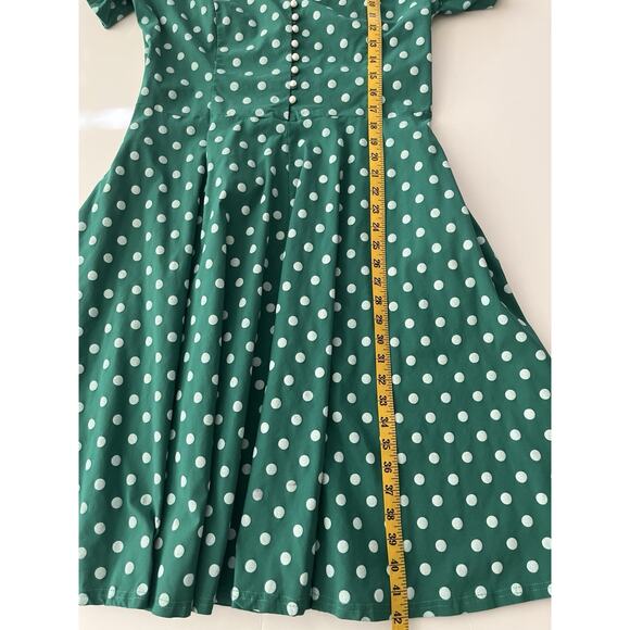 Gown Town Dress XXL Green White Polka Dot Retro 50s 60’s Fit Flair Swing Stretch - Picture 6 of 12